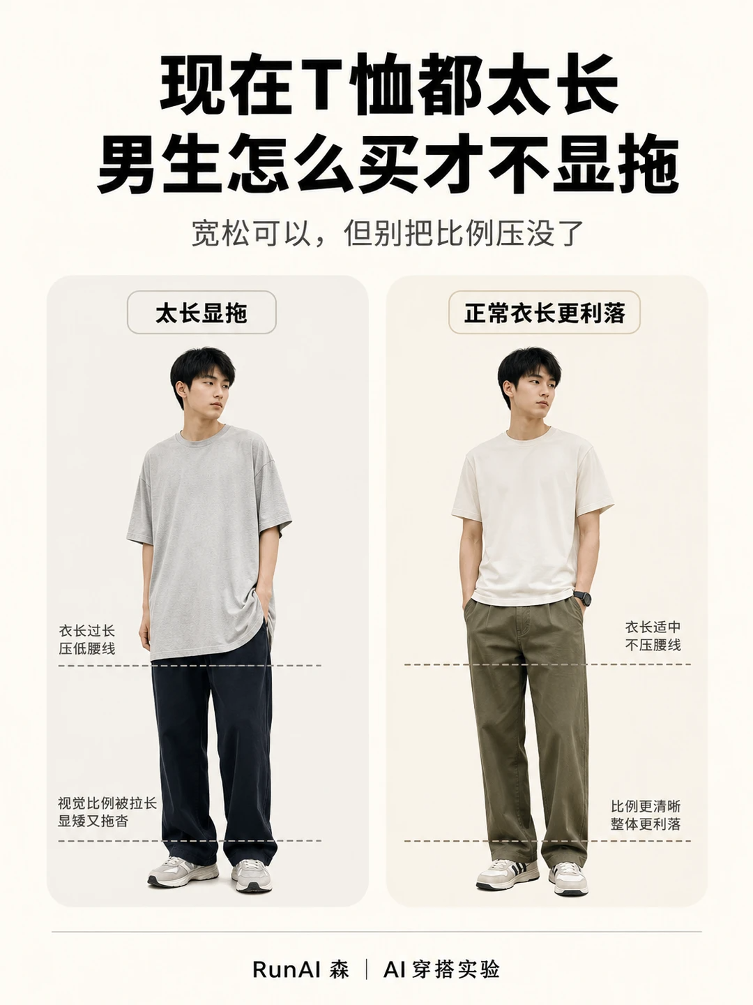 现在T恤都太长,男生怎么买才不显拖-有一UIIYII